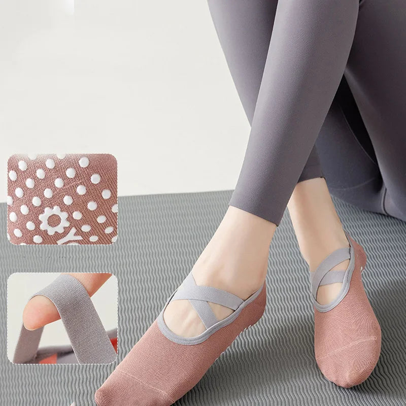 Professional Women Yoga Socks Silicone Anti-slip Ballet Pilates Socks Women Backless Breathable Bandage Dance Sports Socks