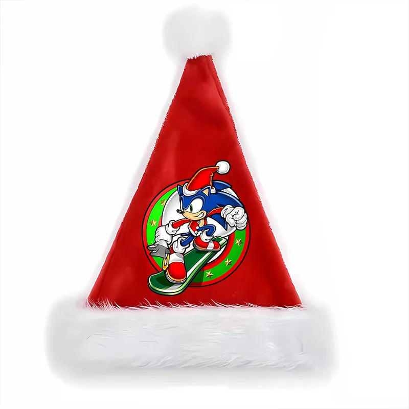 Sonics Anime Santa Hats Non-woven Fabric Red Xmas Cap Kids Adults Unisex Christmas Dress-up Party Decor Cosplay Child Party Gift