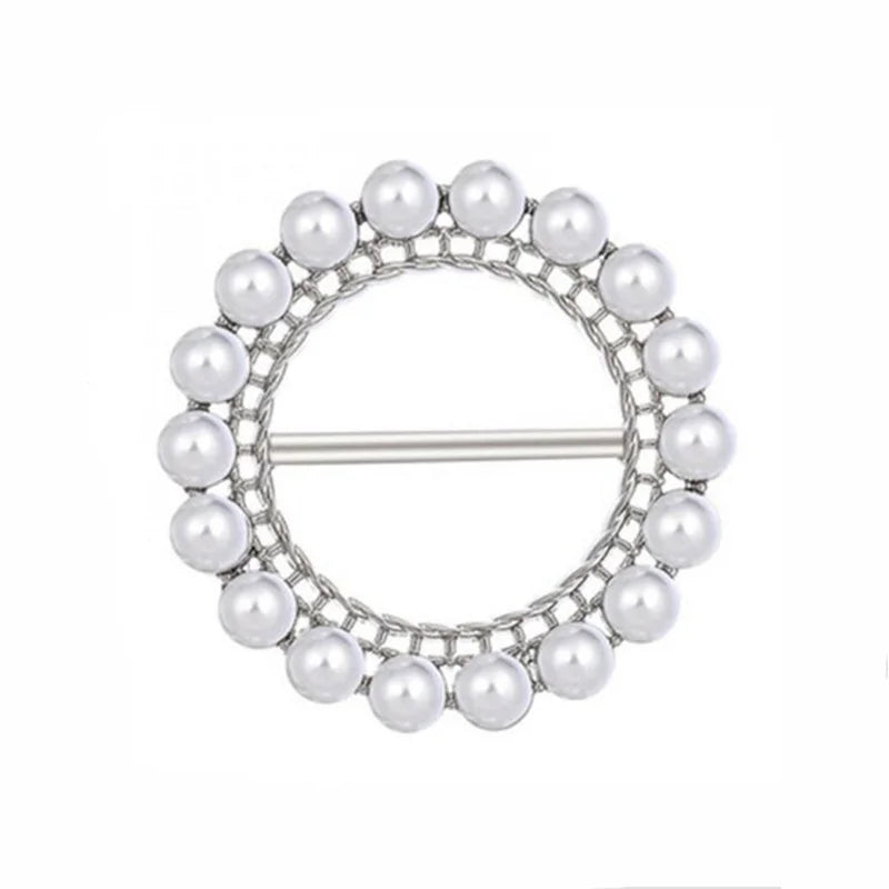 Round Brooches Pearl Rhinestone Brooch Women's Elegant Clothing Shawl Scarf Buckle Pins Jewelry T-shirt Corner Knotted Buckles