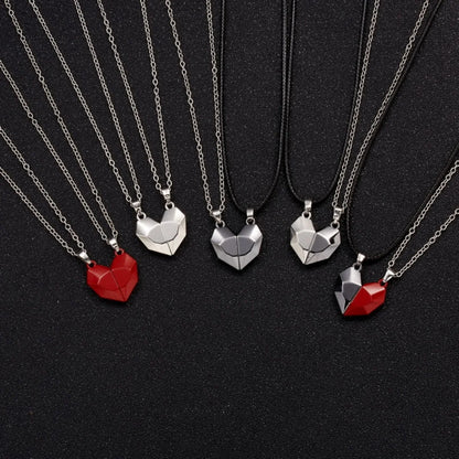 2Pcs Magnetic Heart Couple Necklace For Women Valentine's Day Sweater Chain For Best Friend Lovers Wedding Party Gift Jewelry