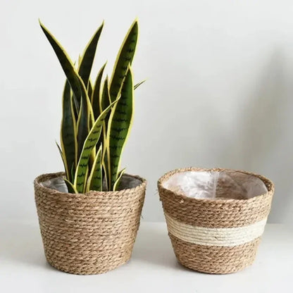 1Pc Nordic Style Handmade Straw Woven Basket Indoor Outdoor Flower Pot Plant Container