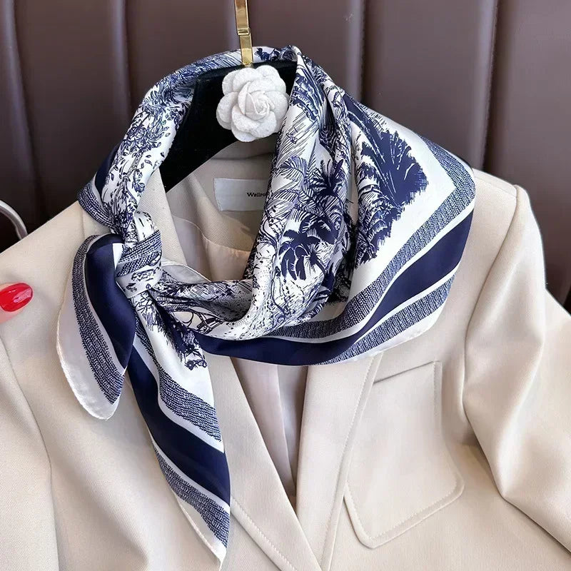 2025 Spring and Autumn New Imitated Silk Scarf Women 70cm Printed Square Scarf Outdoor Small Soft Headband Shawl Wrap Hijab Lady