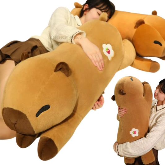 60/80cm Cartoon Creative High Quality Oval Flower Capybara Plush Doll Pillow Super Soft Warm Hug For Girlfriend Christmas Gift