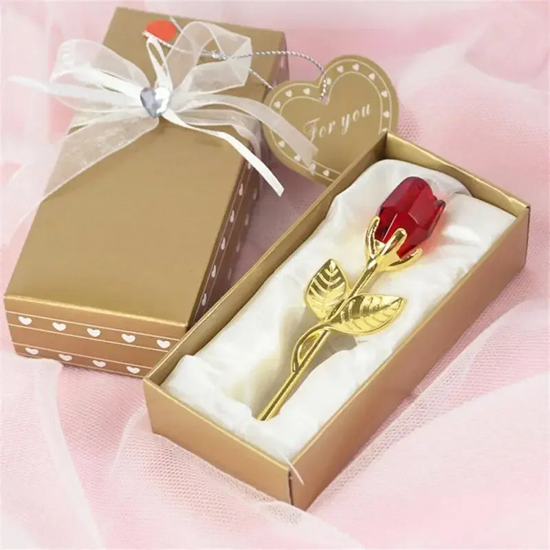 Best Gifts for Girlfriend Valentines Gift Mini Crystal Artificial Flower Crystal Rose with Metal Branch Wedding Party Favors