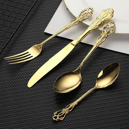 24pcs Cutlery Set Gold Dinnerware Stainless Steel Royal Spoon Forks Knives Kitchen Western Dinner Silverware Tableware Gift