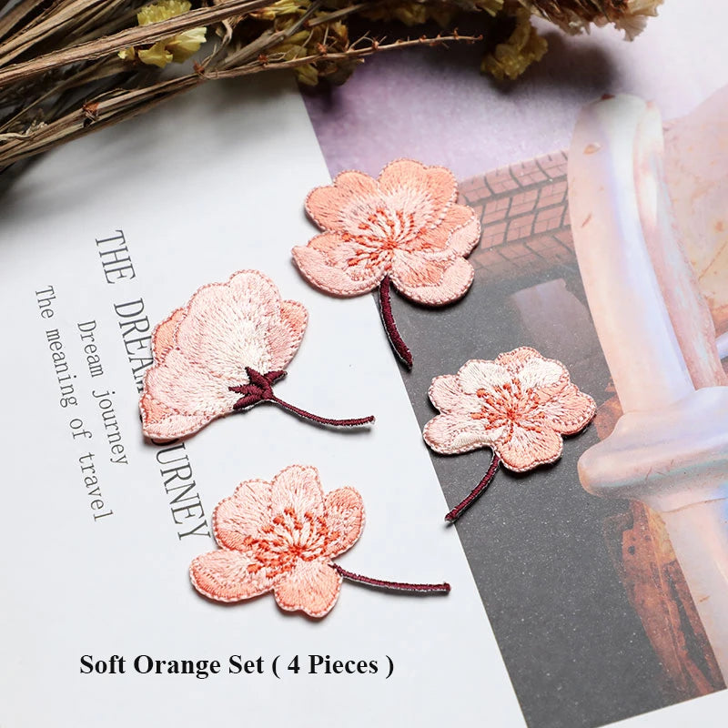 Small Begonia Blossoms Flower Patch Iron on Applique Floral Patch for Clothes Fabric Iron to Stick DIY Coat Jeans Accessories