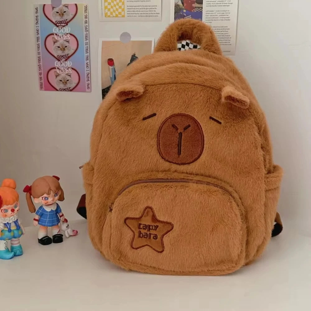 Kawaii Capybara Plush Backpack for Women Versatile Cartoon Funny Capibala Crossbody Bag aLrge Capacity Tote Bag