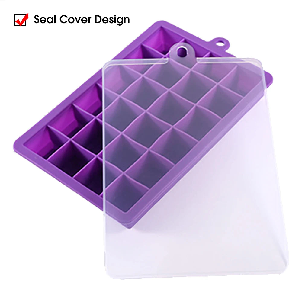 With Lid /No Lid 24-hole Silicone Ice Tray Square Box Auxiliary Food Puree Cheese Jelly Mold Bar Kitchen Tool Cocktail Cube