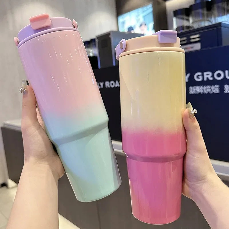 Hot Sale Large Capacity Vacuum Thickened Progressive Color Cup Stainless Steel Thermos Cup Water Cup Portable Accompanying