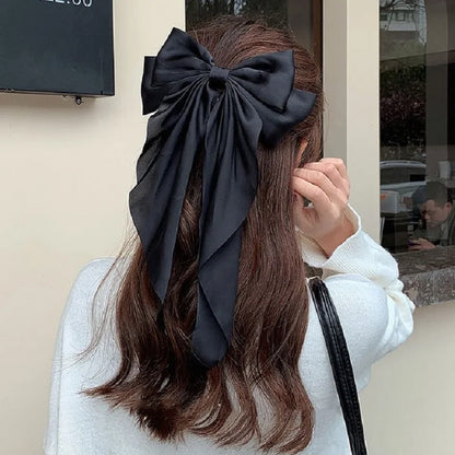 Fashion Solid Satin Spring Clip Simple Sweet Bowknot Hairpins Women Elegant Bow Ribbon Hair Clip Hair Accessories for Girls ﻿