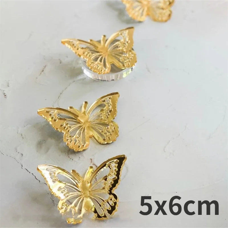 10PCS/BAG Acrylic Butterfly Cake Decoration Party Favors Wedding Happy Birthday  Topper  Decorating Supplies Home Decor