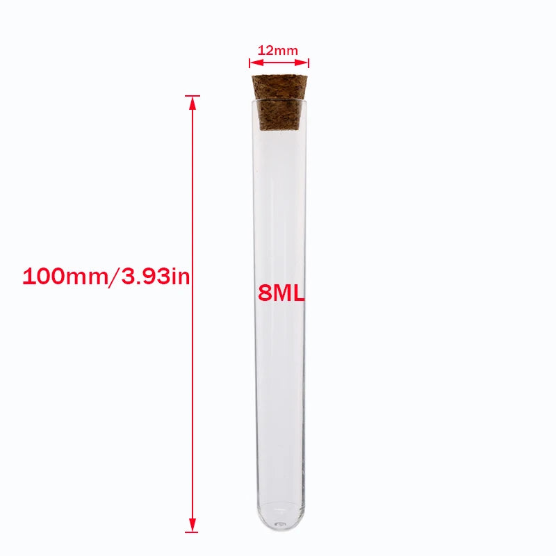 12x100mm Transparent Laboratory Plastic Test Tube with Cap and Stopper, 10 Pieces of School Laboratory Supplies Accessories