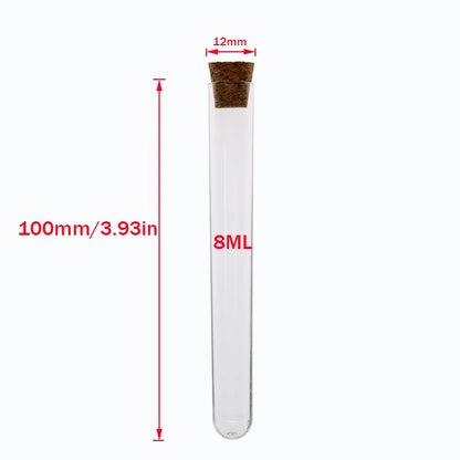 12x100mm Transparent Laboratory Plastic Test Tube with Cap and Stopper, 10 Pieces of School Laboratory Supplies Accessories