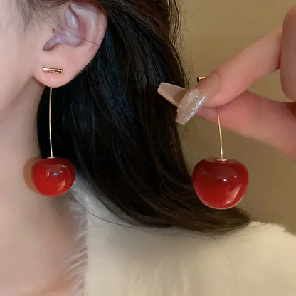 New Cute Simulation Red Cherry Earrings for Women Girl Sweet Resin Hot Sale Earring Student Fruit Fashion Jewelry Gift Серьги