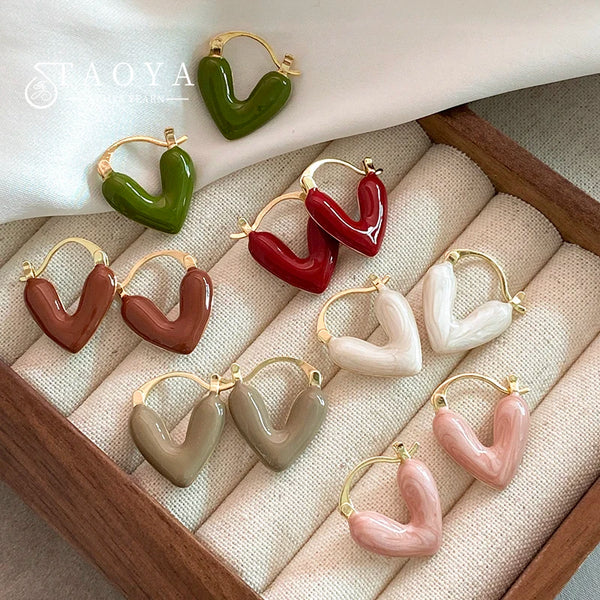 French Romantic Wine Red Enamel Heart shaped Pendant Earrings 2023 Fashion Jewelry For Women's Design Sense Eardrop Accessories