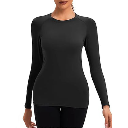 Women's Compression Shirt Athletic Yoga Running Long Sleeve T-Shirt Spring Fall Gym Workout Stretchy Baselayers Rash Guard Tops