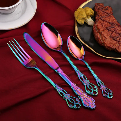 24pcs Cutlery Set Gold Dinnerware Stainless Steel Royal Spoon Forks Knives Kitchen Western Dinner Silverware Tableware Gift