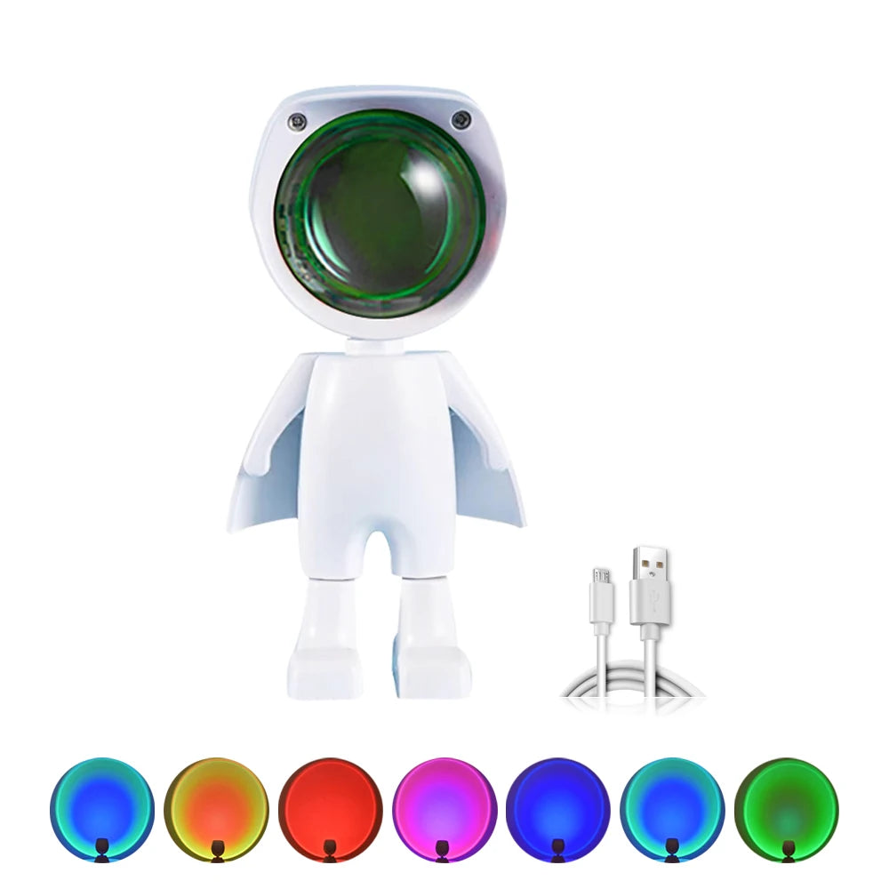 LED Astronaut Sunset Light Rainbow Projection Night Light USB Charging Touch Control for Bedroom and Game Room Decoration