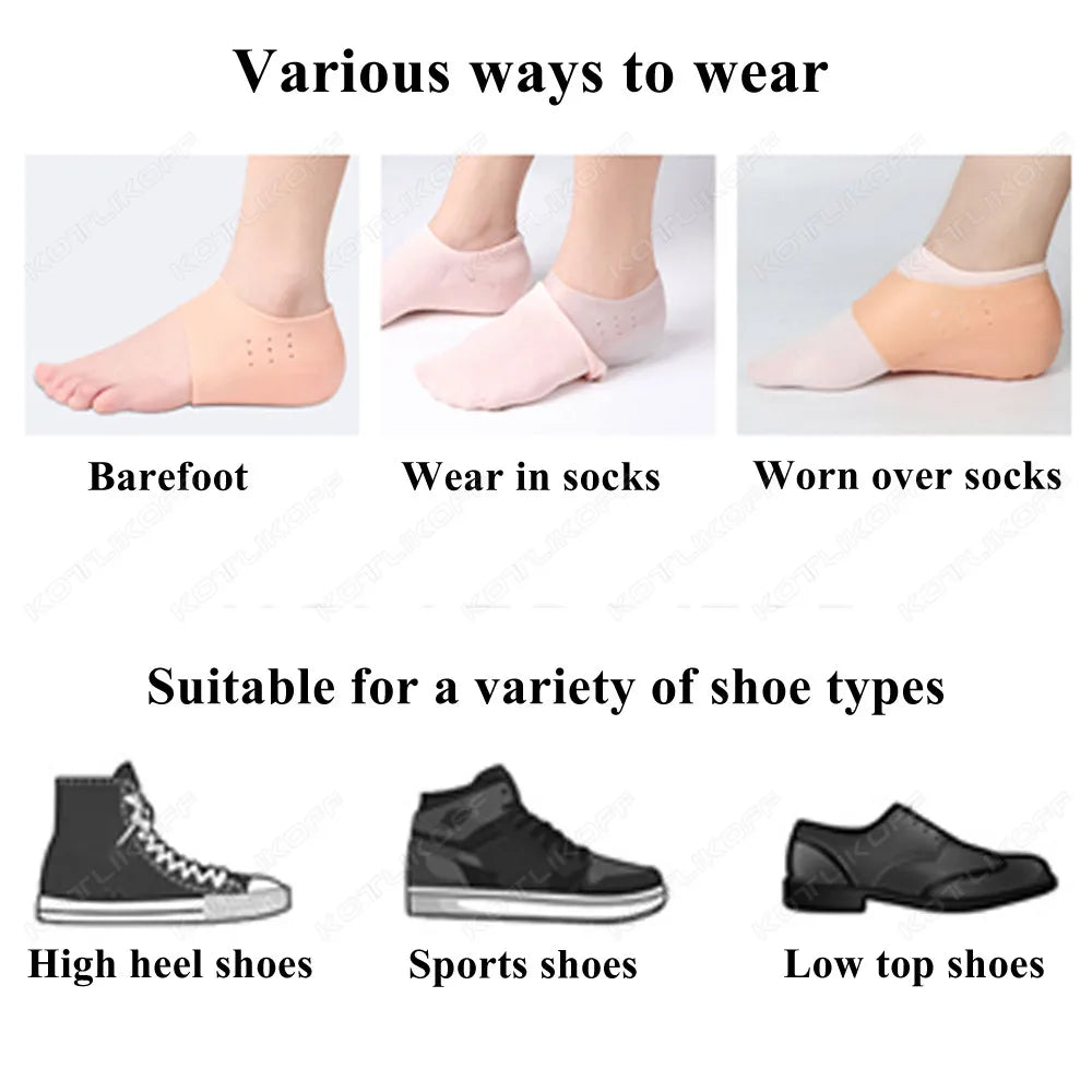 Invisible Height Increase Silicone Socks Silicone Elastic Heel Pad Foot Protection Damping Heel Cushion Hidden Insole Unisex