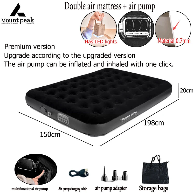 Interior Air Mattress Glamping Mats PVC Inflatable Sleeping Mattress Luxury 2 Person Camping Bed Mat Built-in Pump Thicken Mat