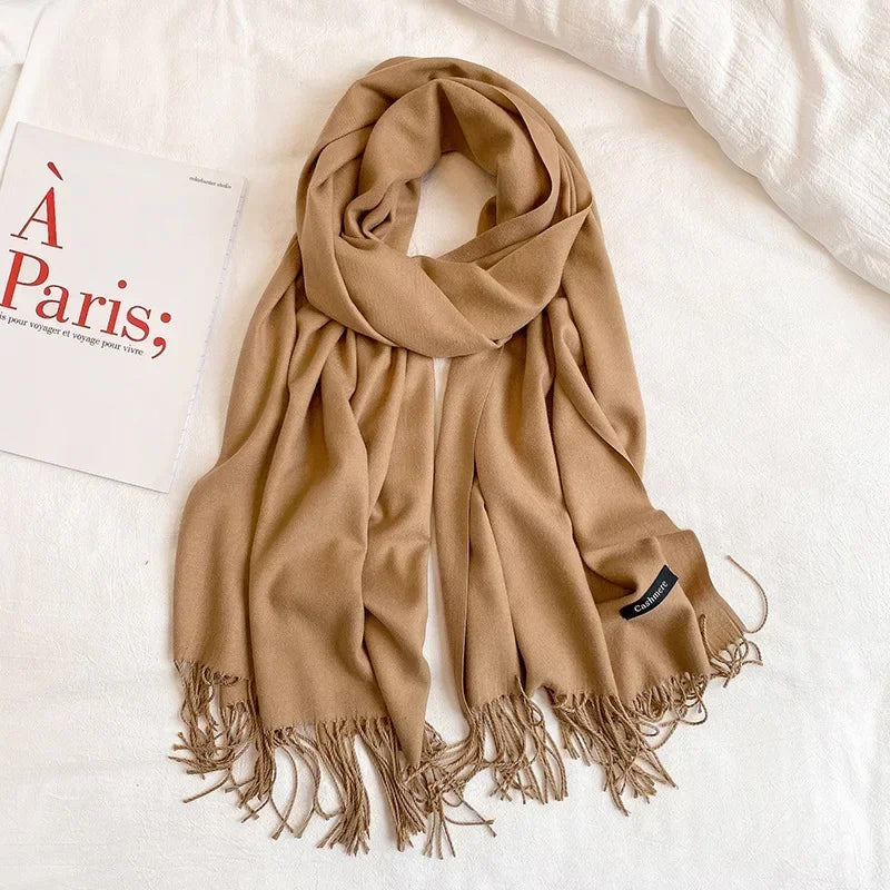 Solid Colors Cashmere Feel Scarfs for Women Winter Keep Warm Pashmina Scarfs Wraps Blanket Bufanda Women Scarves Stoles Foulard