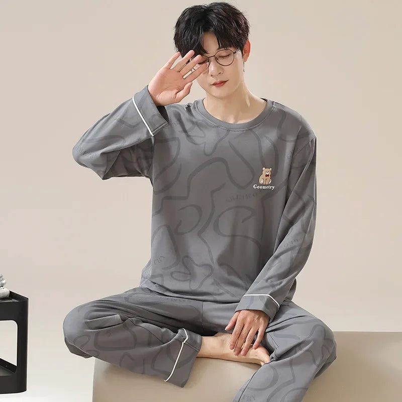 2024 Spring Autumn Plus 4XL Cotton Men's Sleepwear Pajamas Korean Fashion Pijamas Sets Casual Loungewear Pyjamas Night Fashion