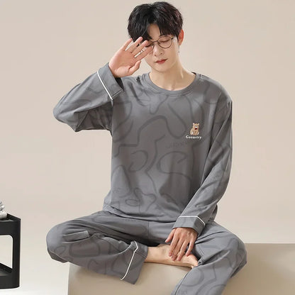 2024 Spring Autumn Plus 4XL Cotton Men's Sleepwear Pajamas Korean Fashion Pijamas Sets Casual Loungewear Pyjamas Night Fashion