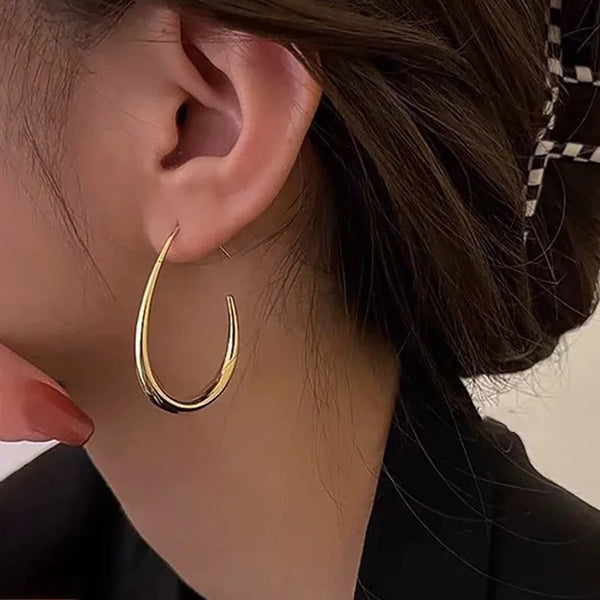 Gold Color Geometric Oval Hoop Earrings for Women Korean Simple 925 Silver Needle Round Circle Drop Earring Personalized Jewelry