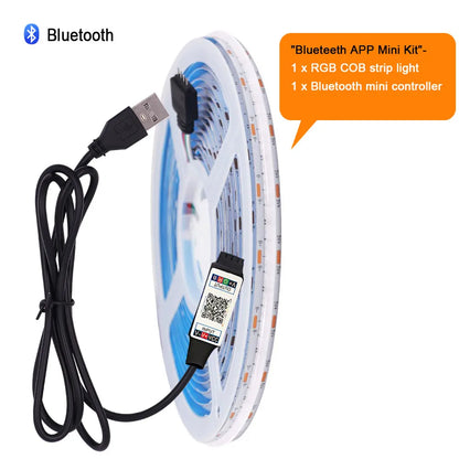 5V USB RGB COB LED Strip Light Wifi Bluetooth-compatible Remote Control 24key 44key Kit 576 LEDs Flexible Tape Linear Lighting