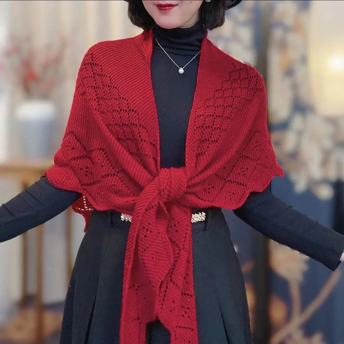 Female Knitted Hollow Out Shawl Wraps Hotsale Long Scarf Pashmina With Fashion Style Women Stoles Scarf Elegant Shawl Cape