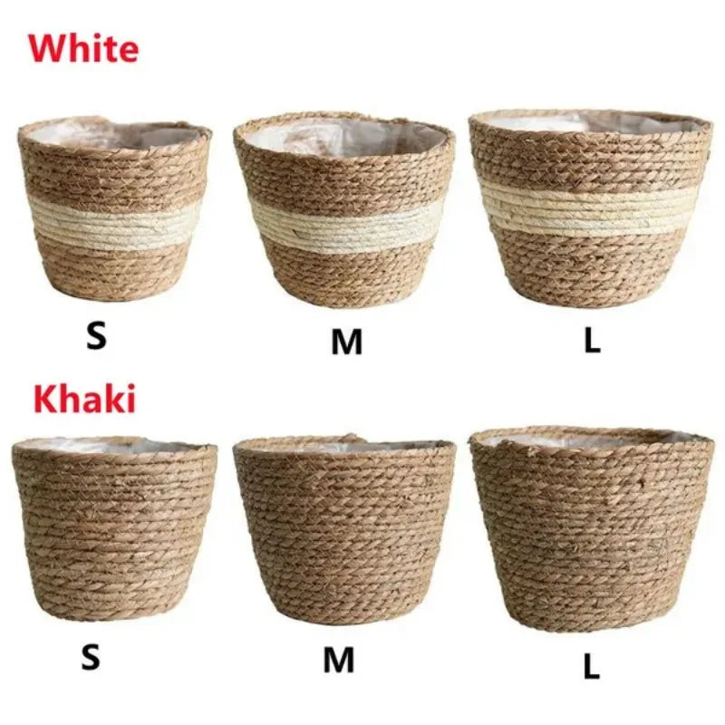 1Pc Nordic Style Handmade Straw Woven Basket Indoor Outdoor Flower Pot Plant Container