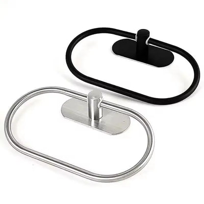 Stainless Steel Towel Holder Self-adhesive Bathroom Towels Rack Black Washhand Hanger Ring Rail Bar Kitchen Storage Accessories