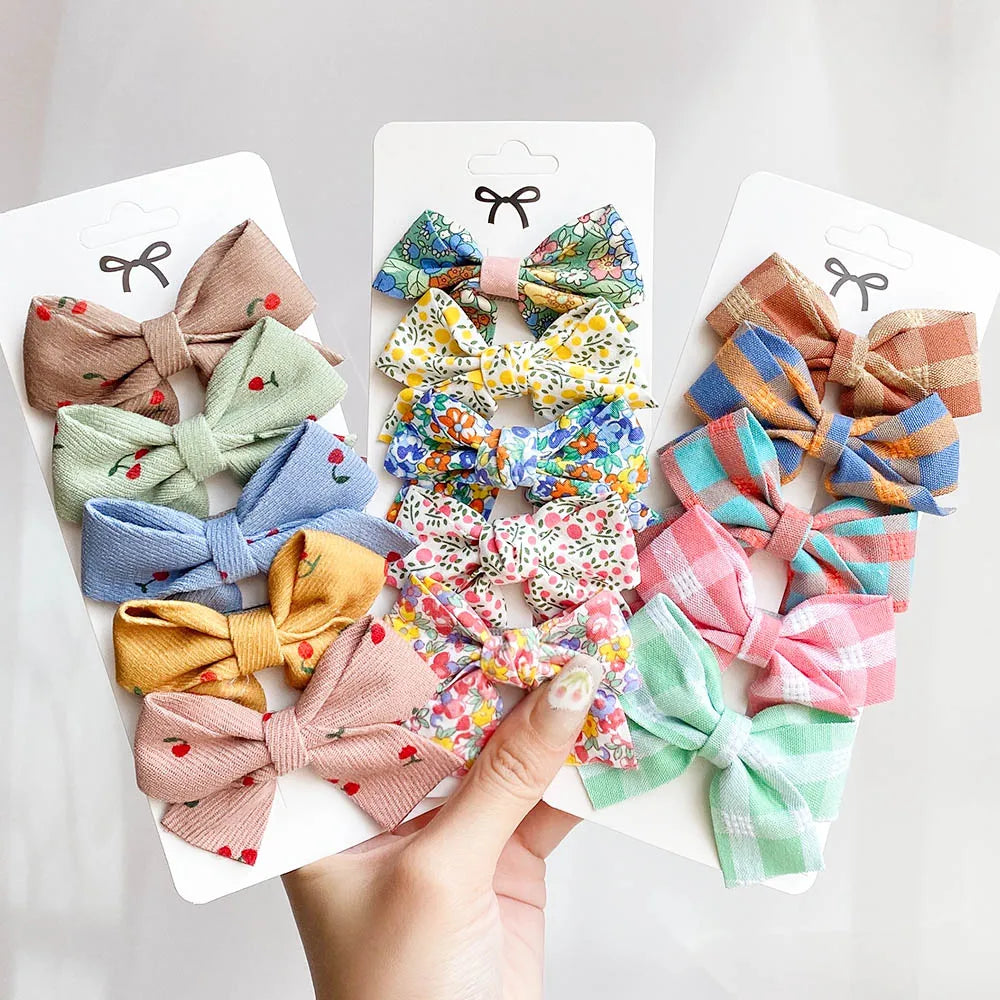 5Pcs/Set Hairpins for Kids Cute Plaid Print Star  Sweet Headband Hair Clips Children Girls Barrettes Fashion Bow Accessories