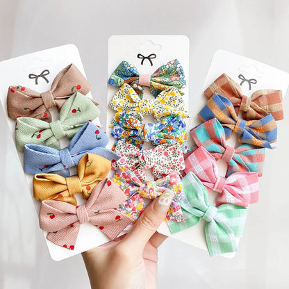 5Pcs/Set Hairpins for Kids Cute Plaid Print Star  Sweet Headband Hair Clips Children Girls Barrettes Fashion Bow Accessories