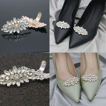 1PC Shiny Crystal Shoes Decorations Clip Women High Heel Rhinestone Charm Buckle Bag Pendant Brooch Wedding Bride Accessories