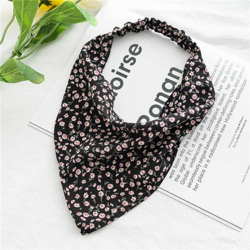 New Boho Triangle Bandanas Cotton Floral Print Elastic Hair Bands Headband Hairband Scrunchies Hair Scraf Girls Hair Accessories