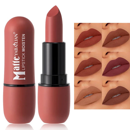 Nude Brown Matte Lipstick Makeup Waterproof Lasting Cosmetics Sexy Purple Red Velvet Lipsticks Tinted Non-stick Cup Lip Stick