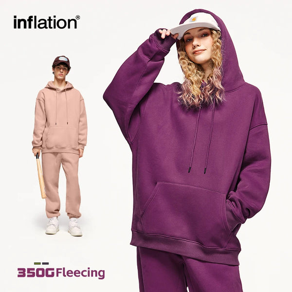 INFLATION Winter Thick Fleece Hoodies Unisex Trendy 350gsm Premium Velvet Hoodies Mens Minimalism Blank Hooded Sweatshirt