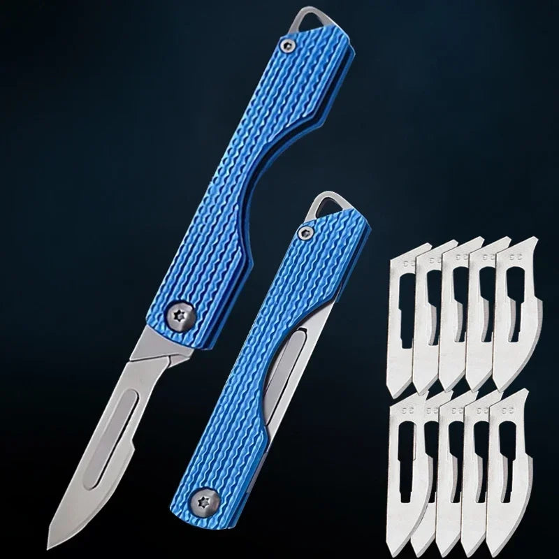 Stainless Steel Folding Knife Keychain Pocket Knife Surgical Mini Knife Replaceable Blades Sharp Multifunctional Knife Tool