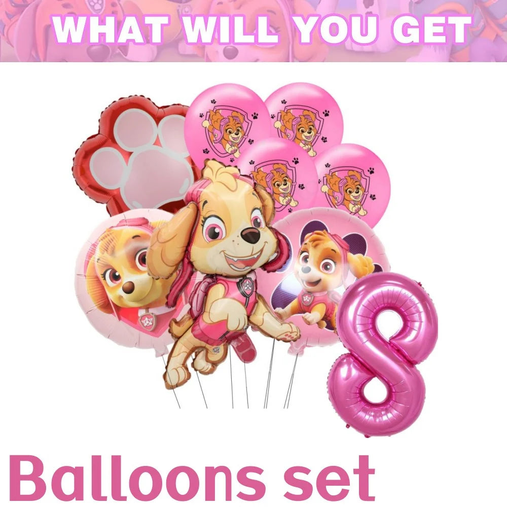 Pink Paw Patrol Skye Birthday Party Decorations Skye Foil Latex Balloons  Tableware Plate Backdrop For Kids Girls Party Supplies