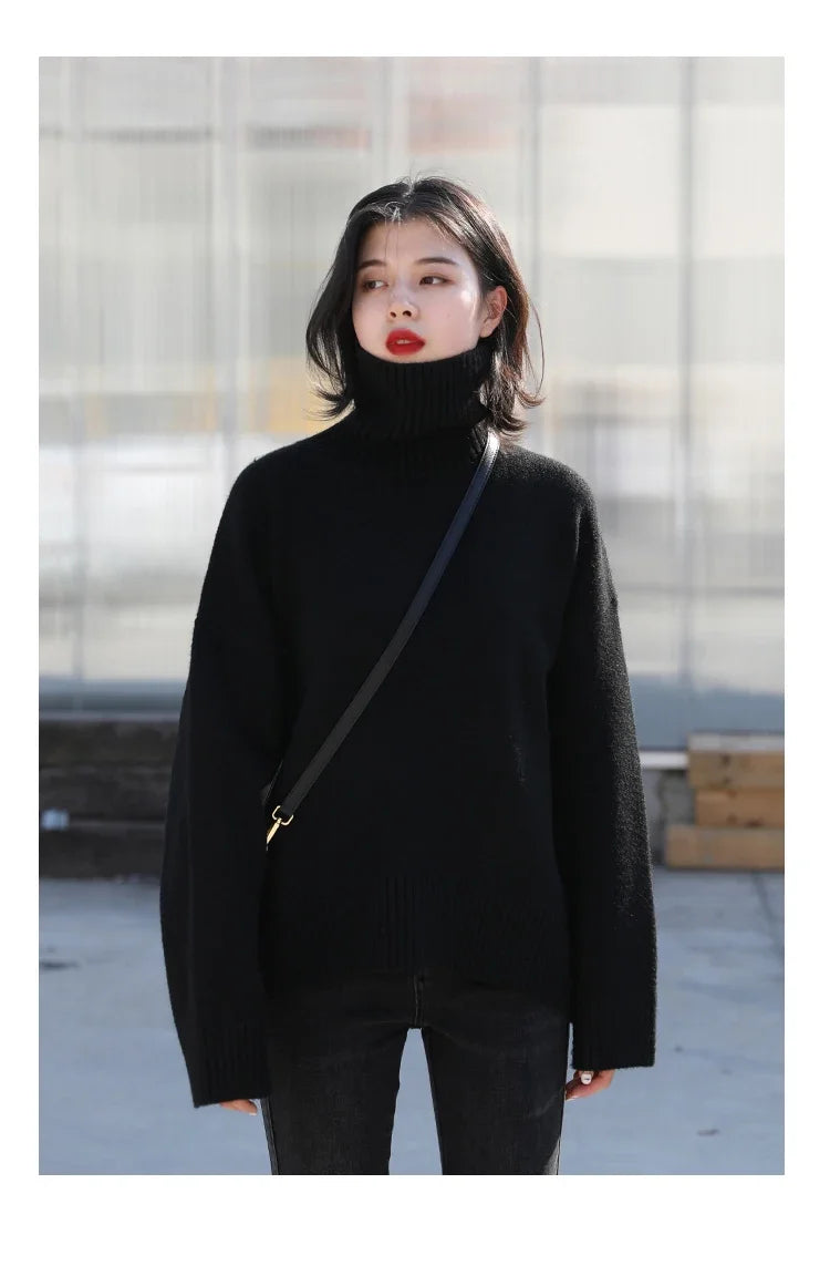 CHIC VEN Women's Sweater Autumn Winter New Turtleneck Knit Pullover Loose Clothes for Women Warm Solid Basic Female Tops 2023