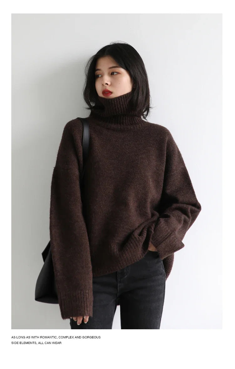 CHIC VEN Women's Sweater Autumn Winter New Turtleneck Knit Pullover Loose Clothes for Women Warm Solid Basic Female Tops 2023