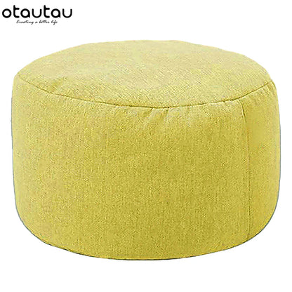 OTAUTAU Round Stool D30cm*H20cm Linen Bean Bag Ottoman with Filling Beanbag Pouf Footstool Tatami Futon Puff JD001