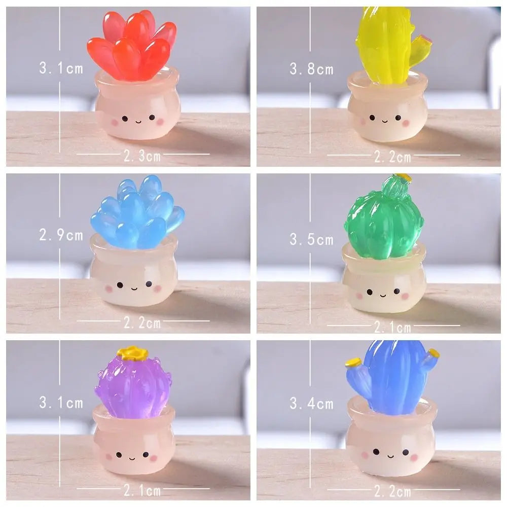 Cute Luminous Succulent Cactus Miniatures Mini Resin Crafts Cactus Potted Plants Ornaments Realistic Night Glow Cactus Figurine