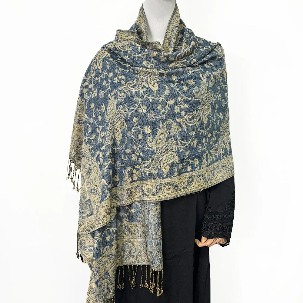 Fashion Ladies Paisley Kashmiri Imitated Pashmina Tassel Scarf Hijab Knitted Jacquard Bauhinia Vintage Scarf 180*70cm