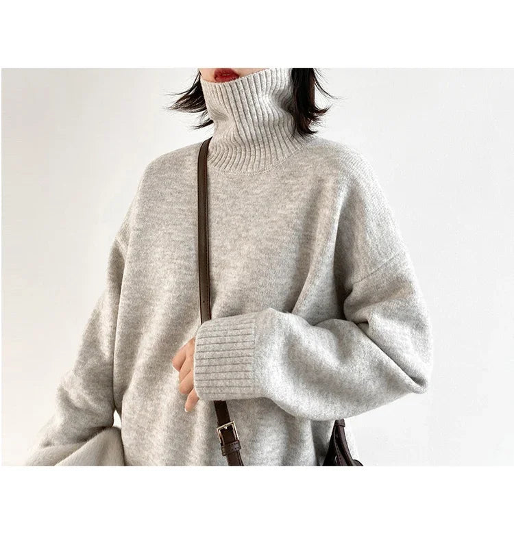 CHIC VEN Women's Sweater Autumn Winter New Turtleneck Knit Pullover Loose Clothes for Women Warm Solid Basic Female Tops 2023