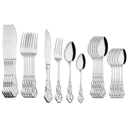 24pcs Cutlery Set Gold Dinnerware Stainless Steel Royal Spoon Forks Knives Kitchen Western Dinner Silverware Tableware Gift