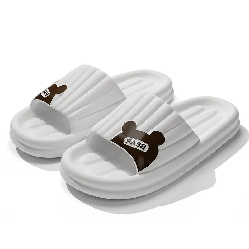 Feslishoet Cartoon Bear Summer Slippers Non Slip Bathroom Floor Flat Ladies Shoes Thick Bottom Slides Indoor and Outdoor