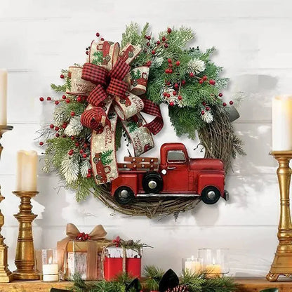 Christmas Wreath with Pine Cones Red Truck Front Door Wreath Christmas Door Wreath for Front Door