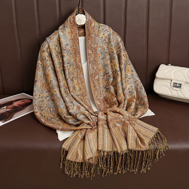 Tassel Blanket Design Thick Pashmina New Winter Warm Shawl Wrap Cashmere Scarf Women Neckerchief Poncho Stoles 2024